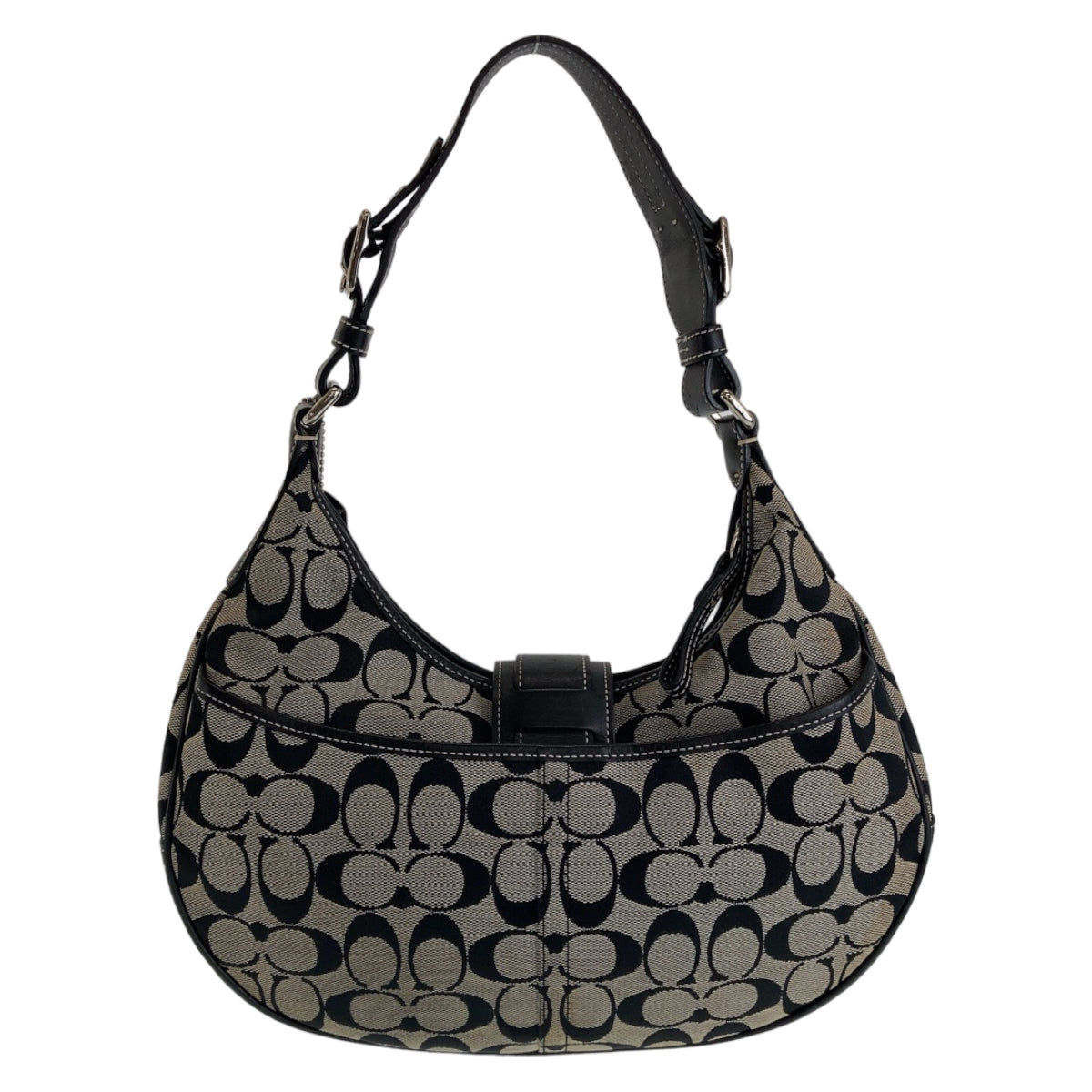 COACH コーチ シグネチャー ホーボー ブラック 黒 グレー シルバー金具 キャンバス / レザー ショルダーバッグ  レディース