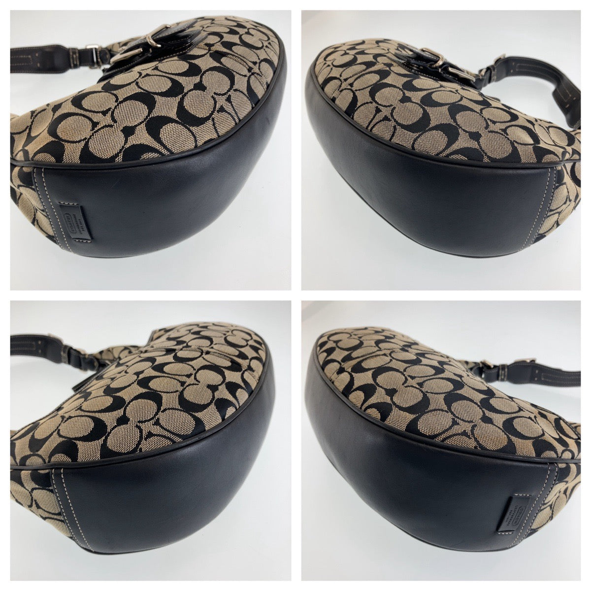 COACH コーチ シグネチャー ホーボー ブラック 黒 グレー シルバー金具 キャンバス / レザー ショルダーバッグ  レディース