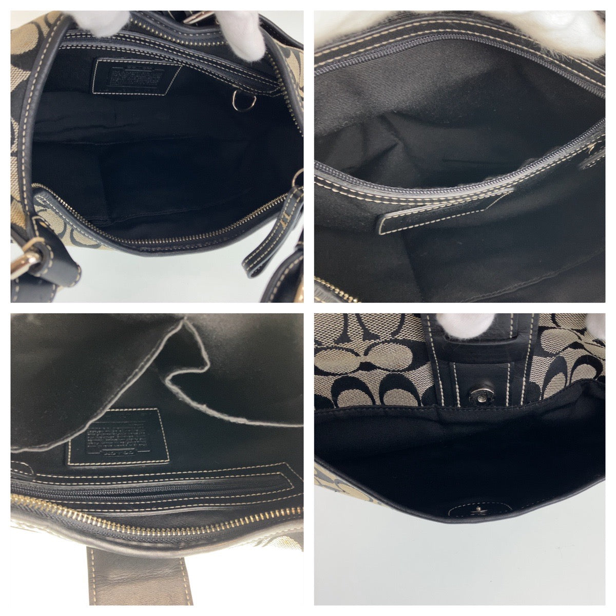 COACH コーチ シグネチャー ホーボー ブラック 黒 グレー シルバー金具 キャンバス / レザー ショルダーバッグ  レディース