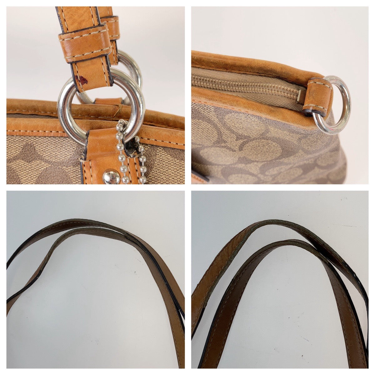 12415
COACH コーチ シグネチャー ブラウン ライトブラウン シルバー金具 キャンバス / レザー トートバッグ ショルダーバッグ  レディース AB5