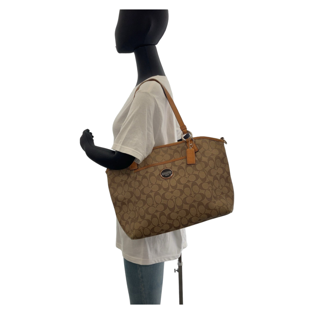 12415
COACH コーチ シグネチャー ブラウン ライトブラウン シルバー金具 キャンバス / レザー トートバッグ ショルダーバッグ  レディース AB5
