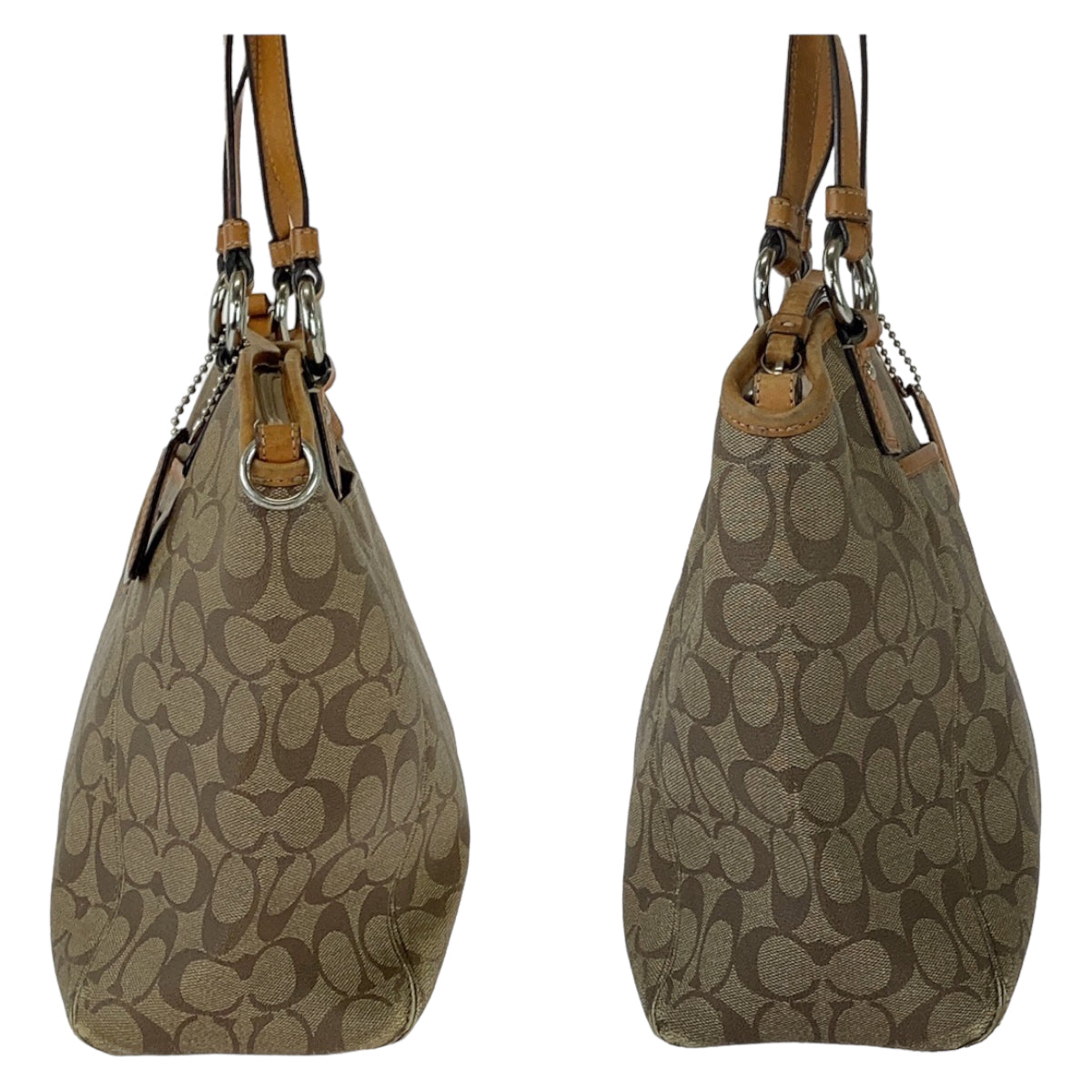 12415
COACH コーチ シグネチャー ブラウン ライトブラウン シルバー金具 キャンバス / レザー トートバッグ ショルダーバッグ  レディース AB5