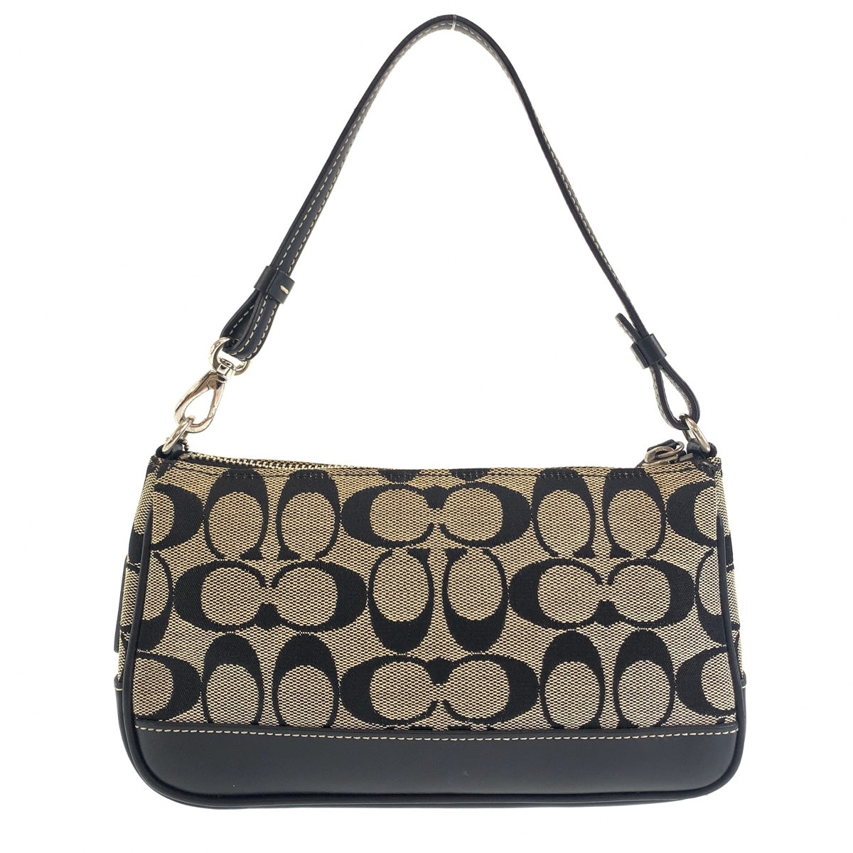 COACH コーチ シグネチャー ブラック 黒 グレー シルバー金具 キャンバス / レザー ハンドバッグ アクセサリーポーチ  レディース