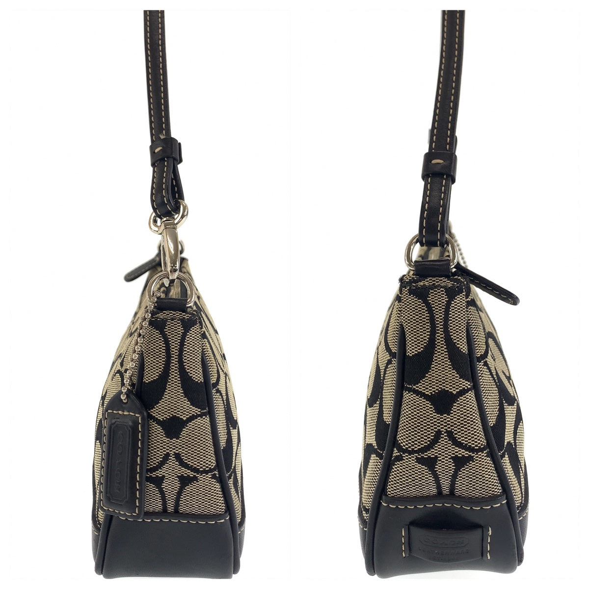 COACH コーチ シグネチャー ブラック 黒 グレー シルバー金具 キャンバス / レザー ハンドバッグ アクセサリーポーチ  レディース