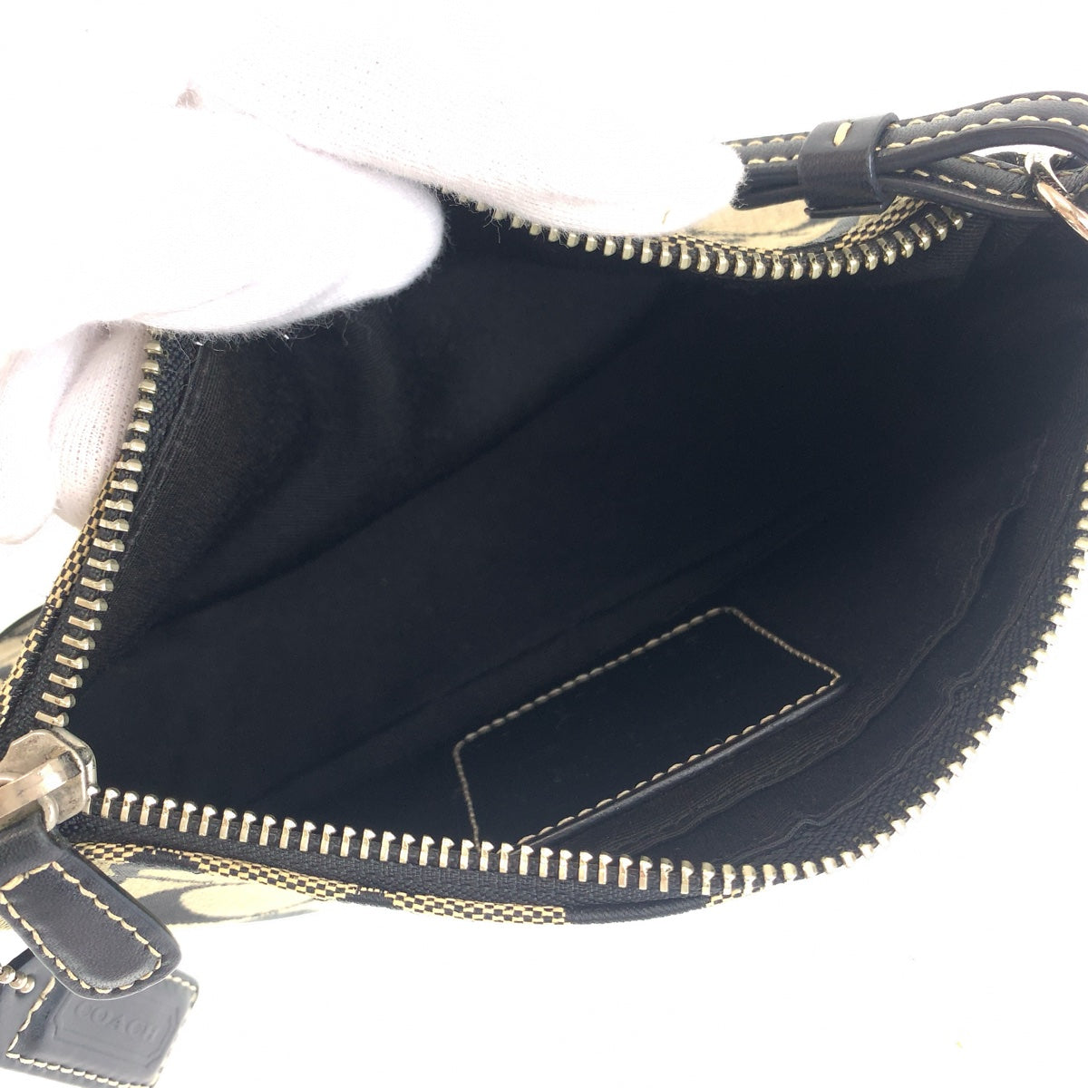COACH コーチ シグネチャー ブラック 黒 グレー シルバー金具 キャンバス / レザー ハンドバッグ アクセサリーポーチ  レディース