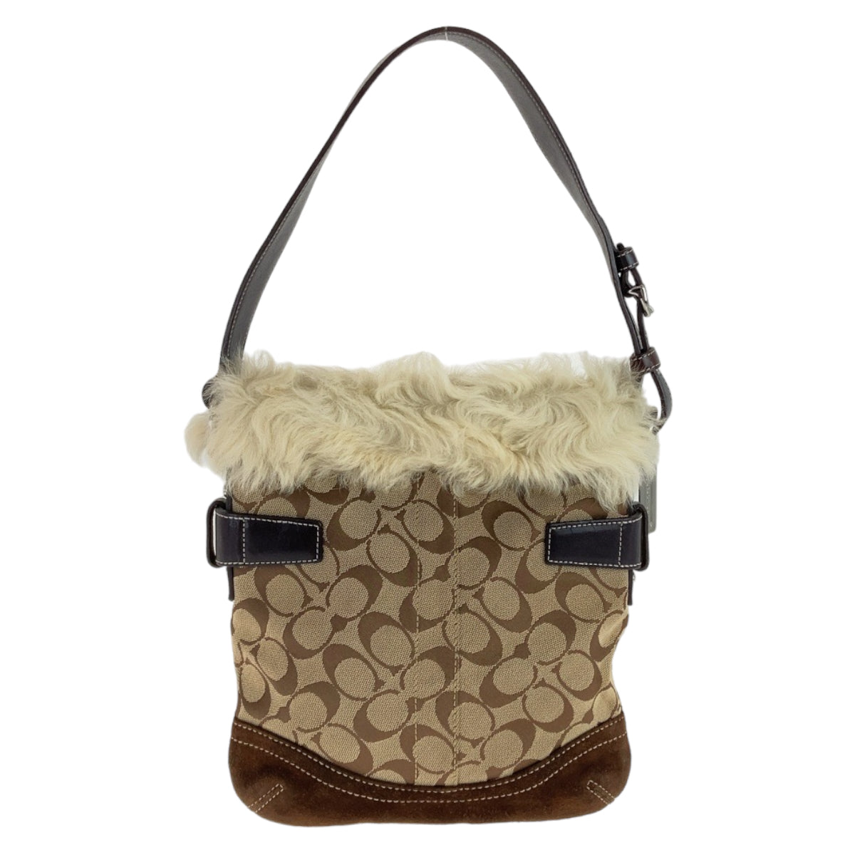 COACH コーチ シグネチャー ファー ブラウン ベージュ シルバー金具 キャンバス / レザー / スウェード ショルダーバッグ ポシェット  レディース