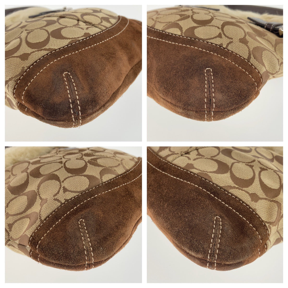 COACH コーチ シグネチャー ファー ブラウン ベージュ シルバー金具 キャンバス / レザー / スウェード ショルダーバッグ ポシェット  レディース