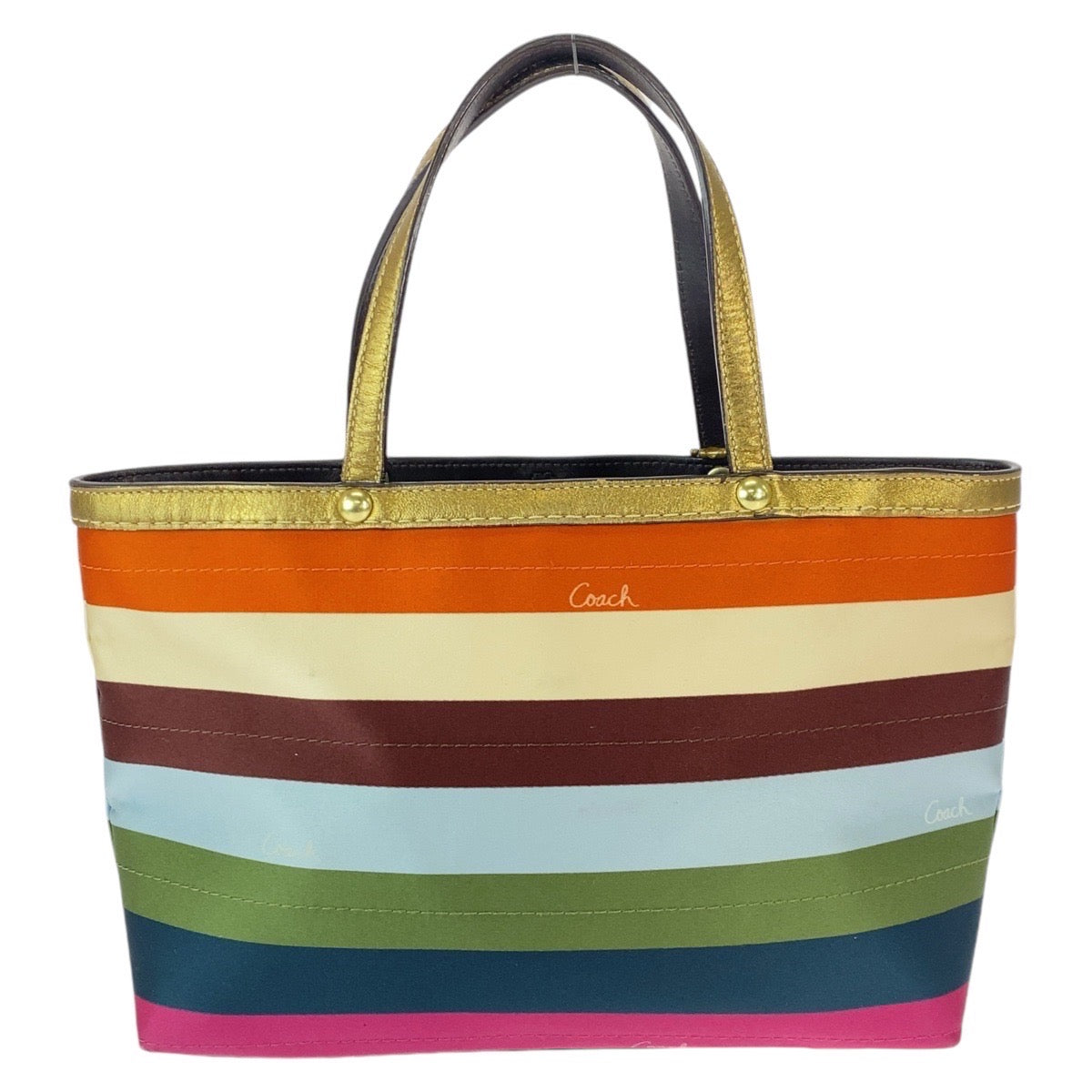 2411
COACH コーチ マルチカラー ゴールド金具 サテン / レザー トートバッグ ハンドバッグ  レディース
