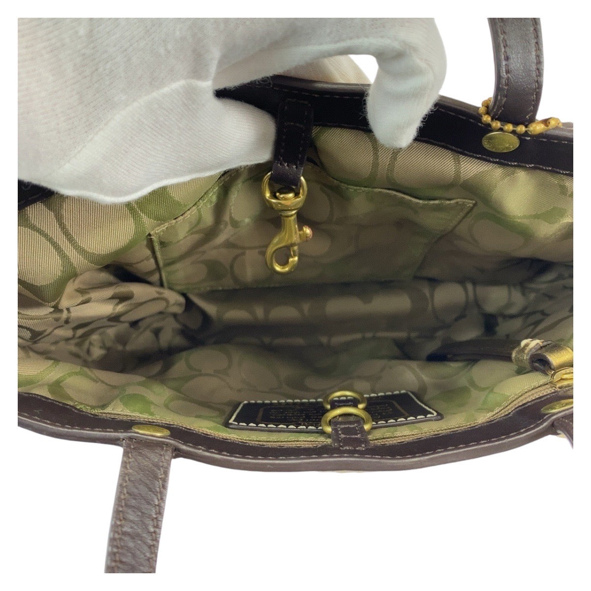 2411
COACH コーチ マルチカラー ゴールド金具 サテン / レザー トートバッグ ハンドバッグ  レディース