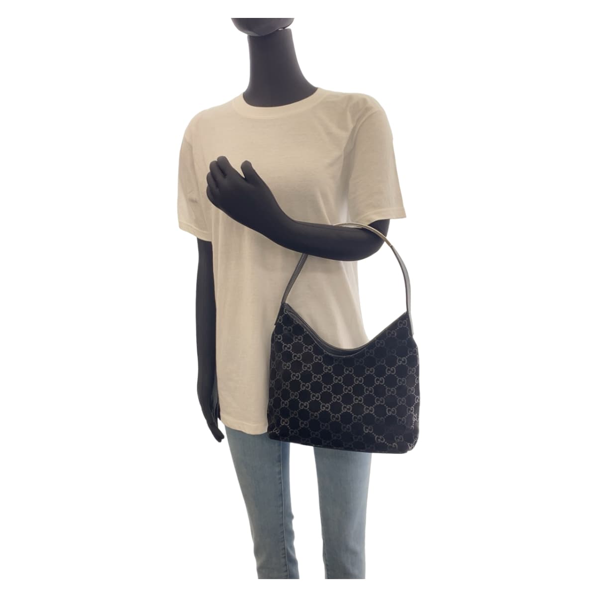 GUCCI グッチ ブラック 黒 シルバー金具 スウェード / レザー 001 8778 ショルダーバッグ ハンドバッグ  レディース