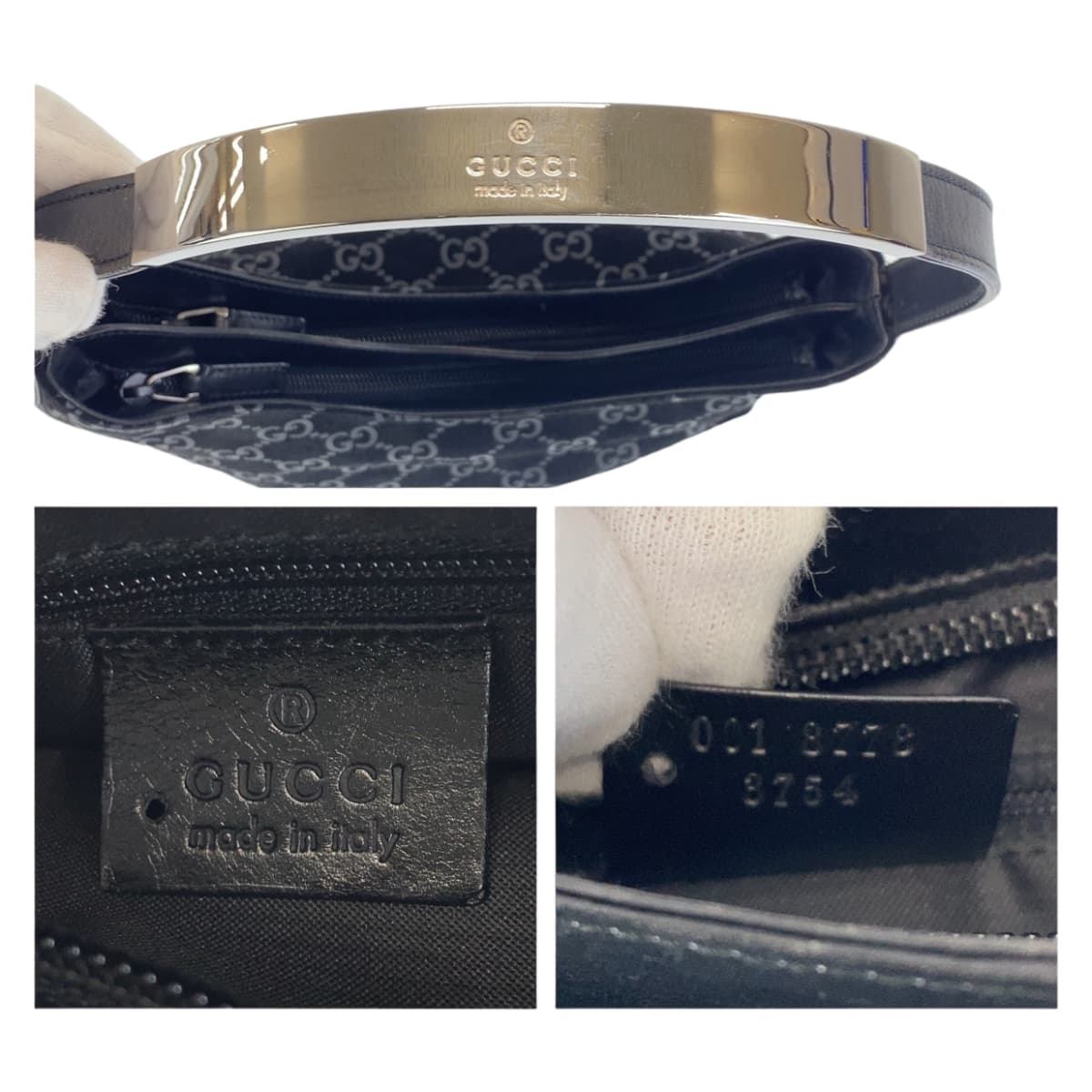 GUCCI グッチ ブラック 黒 シルバー金具 スウェード / レザー 001 8778 ショルダーバッグ ハンドバッグ  レディース