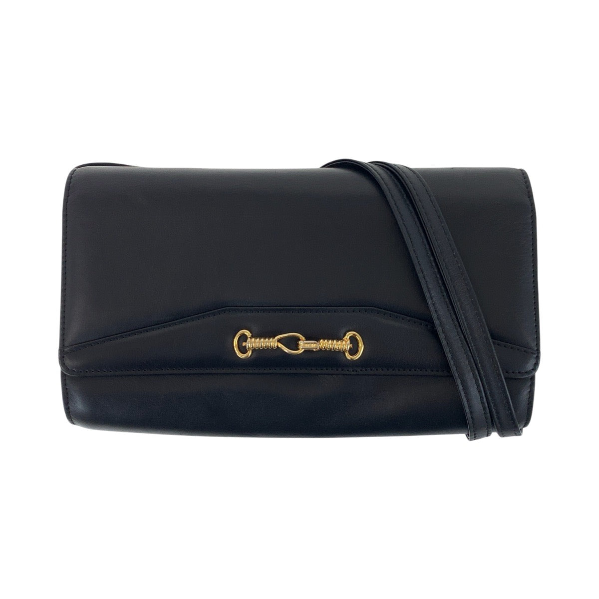 19218
CELINE セリーヌ ヴィンテージ ブラック 黒 ゴールド金具 レザー ショルダーバッグ クラッチバッグ 2way  レディース ABP