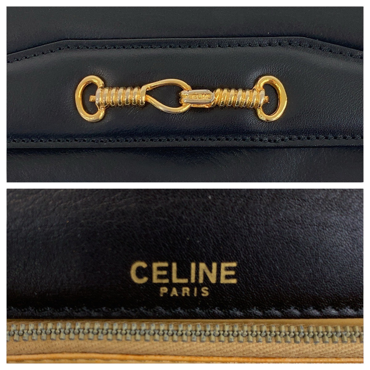 19218
CELINE セリーヌ ヴィンテージ ブラック 黒 ゴールド金具 レザー ショルダーバッグ クラッチバッグ 2way  レディース ABP