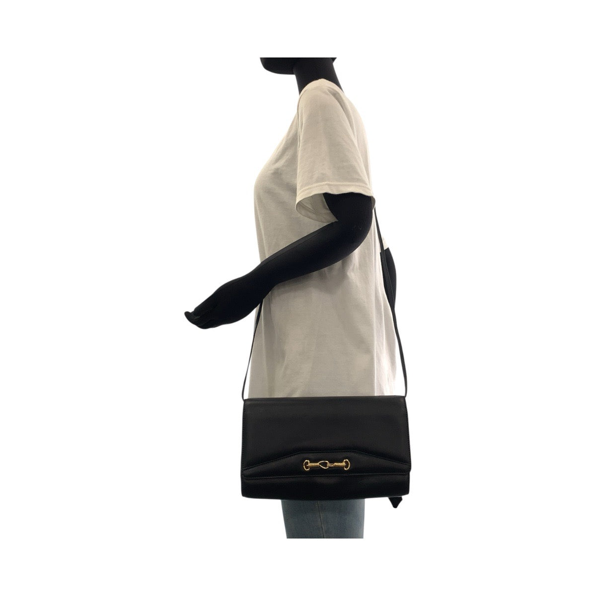 19218
CELINE セリーヌ ヴィンテージ ブラック 黒 ゴールド金具 レザー ショルダーバッグ クラッチバッグ 2way  レディース ABP