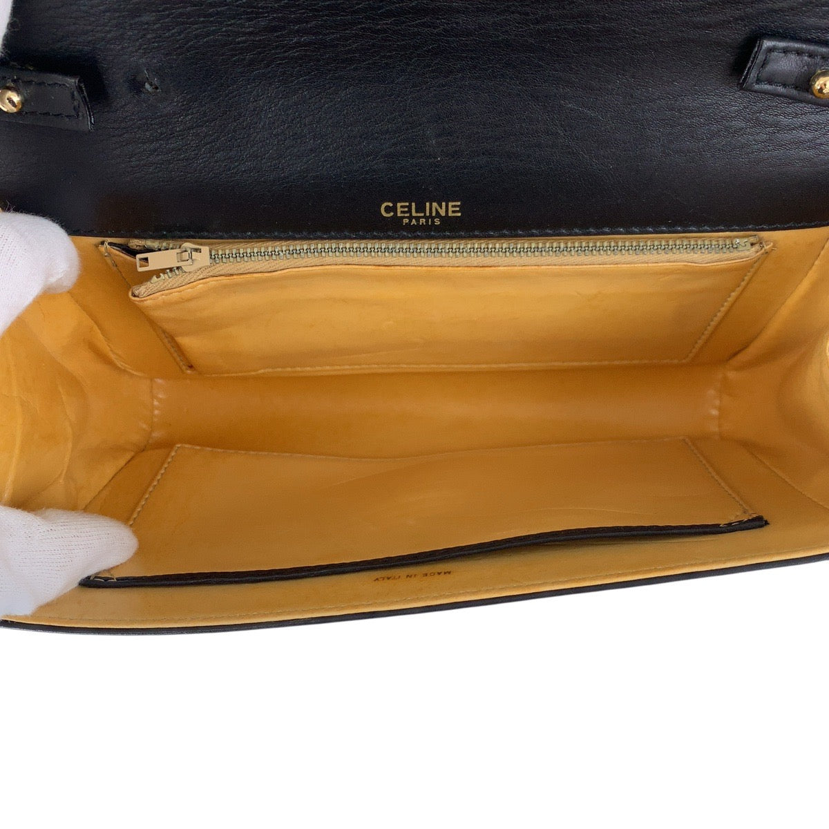 19218
CELINE セリーヌ ヴィンテージ ブラック 黒 ゴールド金具 レザー ショルダーバッグ クラッチバッグ 2way  レディース ABP