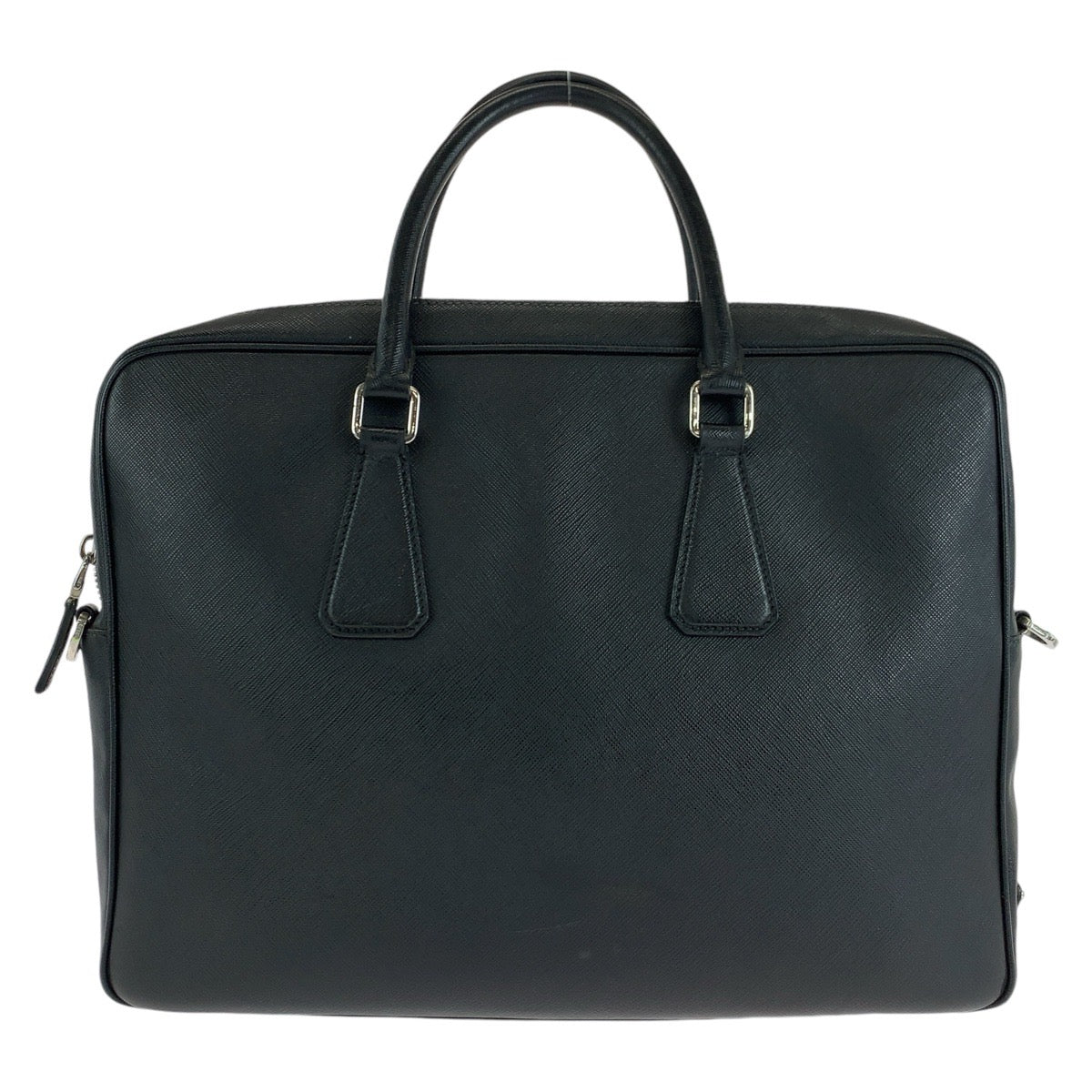 12874
PRADA プラダ サフィアーノ 三角ロゴプレート ブラック 黒 シルバー金具 レザー ビジネスバッグ ブリーフケース  メンズ