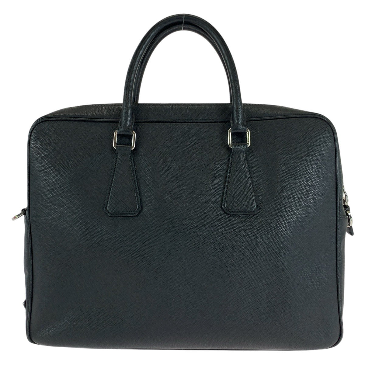 12874
PRADA プラダ サフィアーノ 三角ロゴプレート ブラック 黒 シルバー金具 レザー ビジネスバッグ ブリーフケース  メンズ