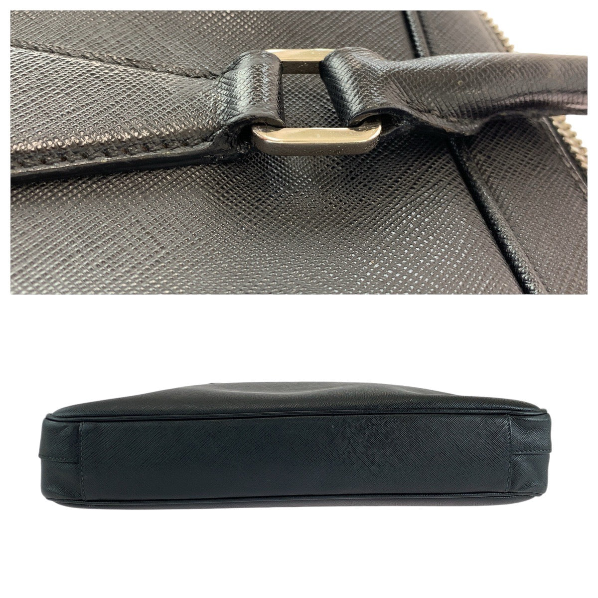 12874
PRADA プラダ サフィアーノ 三角ロゴプレート ブラック 黒 シルバー金具 レザー ビジネスバッグ ブリーフケース  メンズ