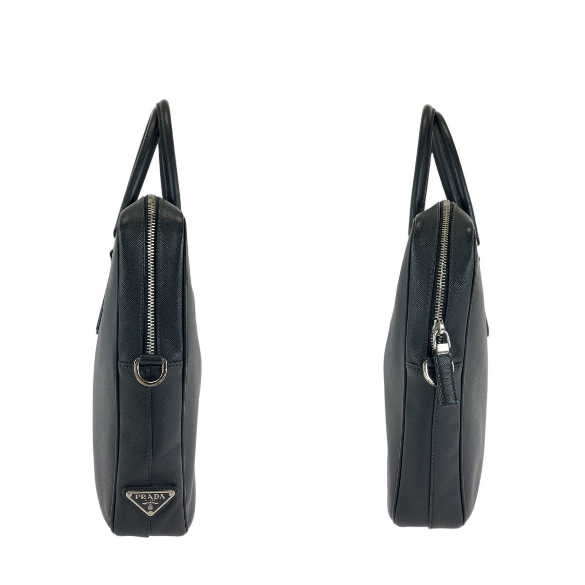 12874
PRADA プラダ サフィアーノ 三角ロゴプレート ブラック 黒 シルバー金具 レザー ビジネスバッグ ブリーフケース  メンズ