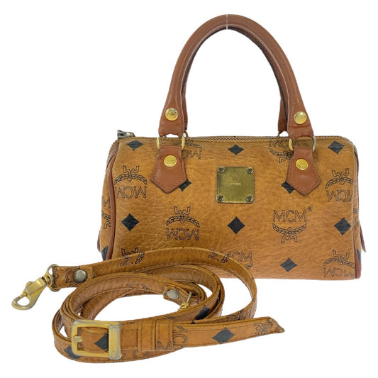 112407
MCM エム シー エム ヴィンテージ ロゴグラム コニャック ブラウン ゴールド金具 レザー ショルダーバッグ ミニボストンバッグ ハンドバッグ 2way  レディース