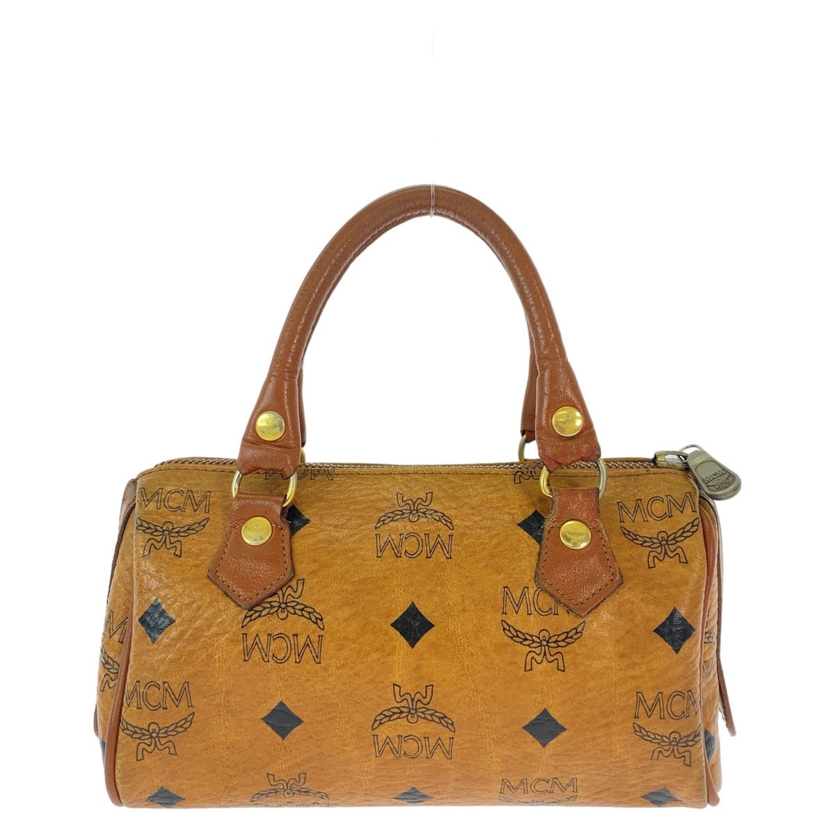 112407
MCM エム シー エム ヴィンテージ ロゴグラム コニャック ブラウン ゴールド金具 レザー ショルダーバッグ ミニボストンバッグ ハンドバッグ 2way  レディース