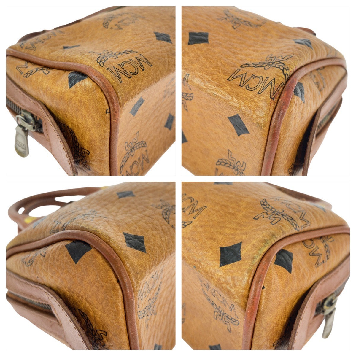112407
MCM エム シー エム ヴィンテージ ロゴグラム コニャック ブラウン ゴールド金具 レザー ショルダーバッグ ミニボストンバッグ ハンドバッグ 2way  レディース