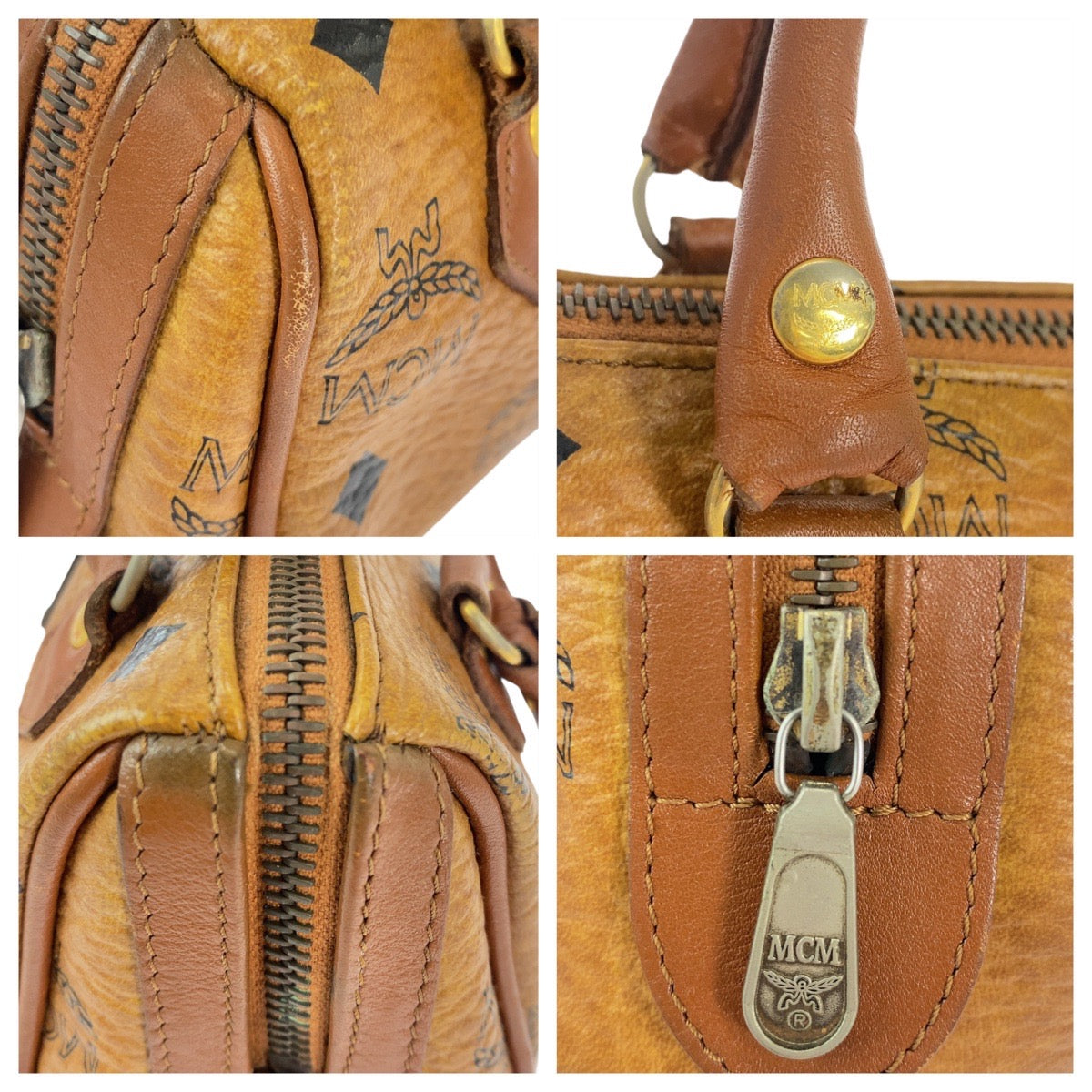 112407
MCM エム シー エム ヴィンテージ ロゴグラム コニャック ブラウン ゴールド金具 レザー ショルダーバッグ ミニボストンバッグ ハンドバッグ 2way  レディース