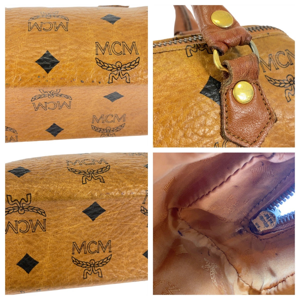 112407
MCM エム シー エム ヴィンテージ ロゴグラム コニャック ブラウン ゴールド金具 レザー ショルダーバッグ ミニボストンバッグ ハンドバッグ 2way  レディース