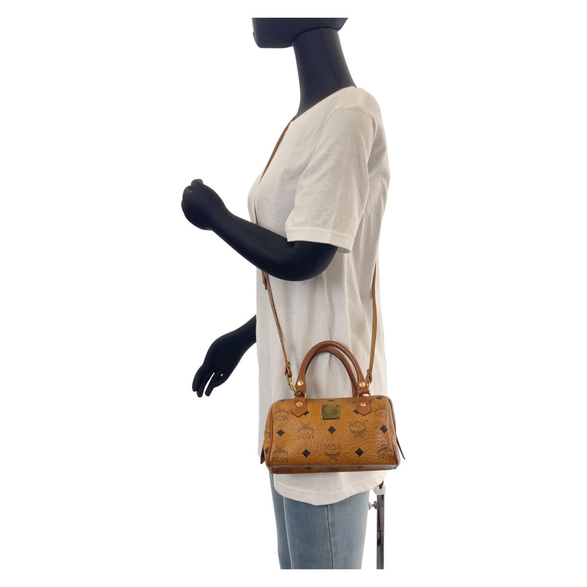 112407
MCM エム シー エム ヴィンテージ ロゴグラム コニャック ブラウン ゴールド金具 レザー ショルダーバッグ ミニボストンバッグ ハンドバッグ 2way  レディース