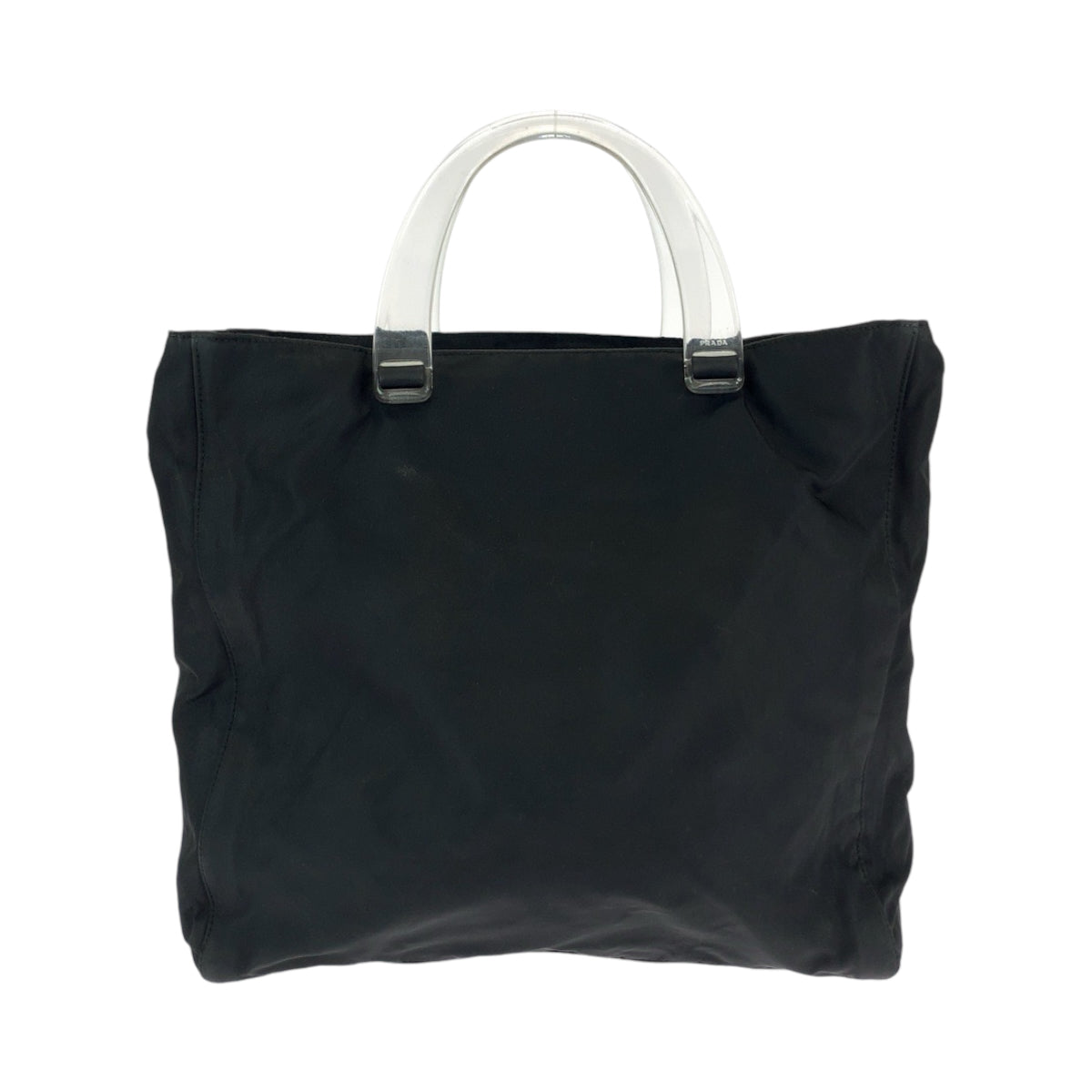 12406
PRADA プラダ テスート 三角ロゴプレート クリアハンドル ブラック 黒 クリア ナイロン B8169 トートバッグ ハンドバッグ  レディース