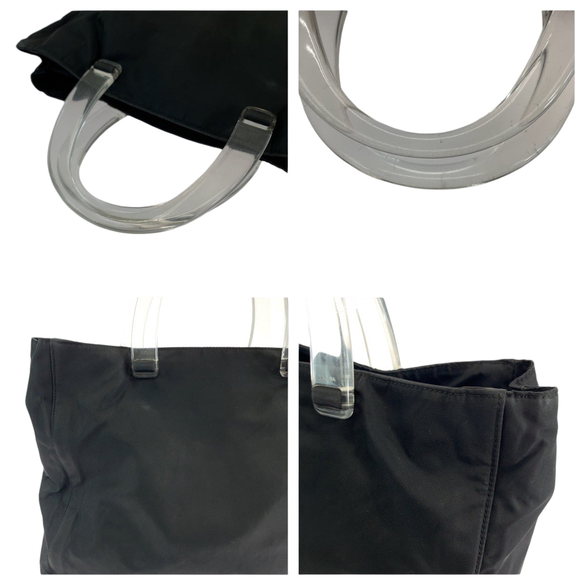 12406
PRADA プラダ テスート 三角ロゴプレート クリアハンドル ブラック 黒 クリア ナイロン B8169 トートバッグ ハンドバッグ  レディース