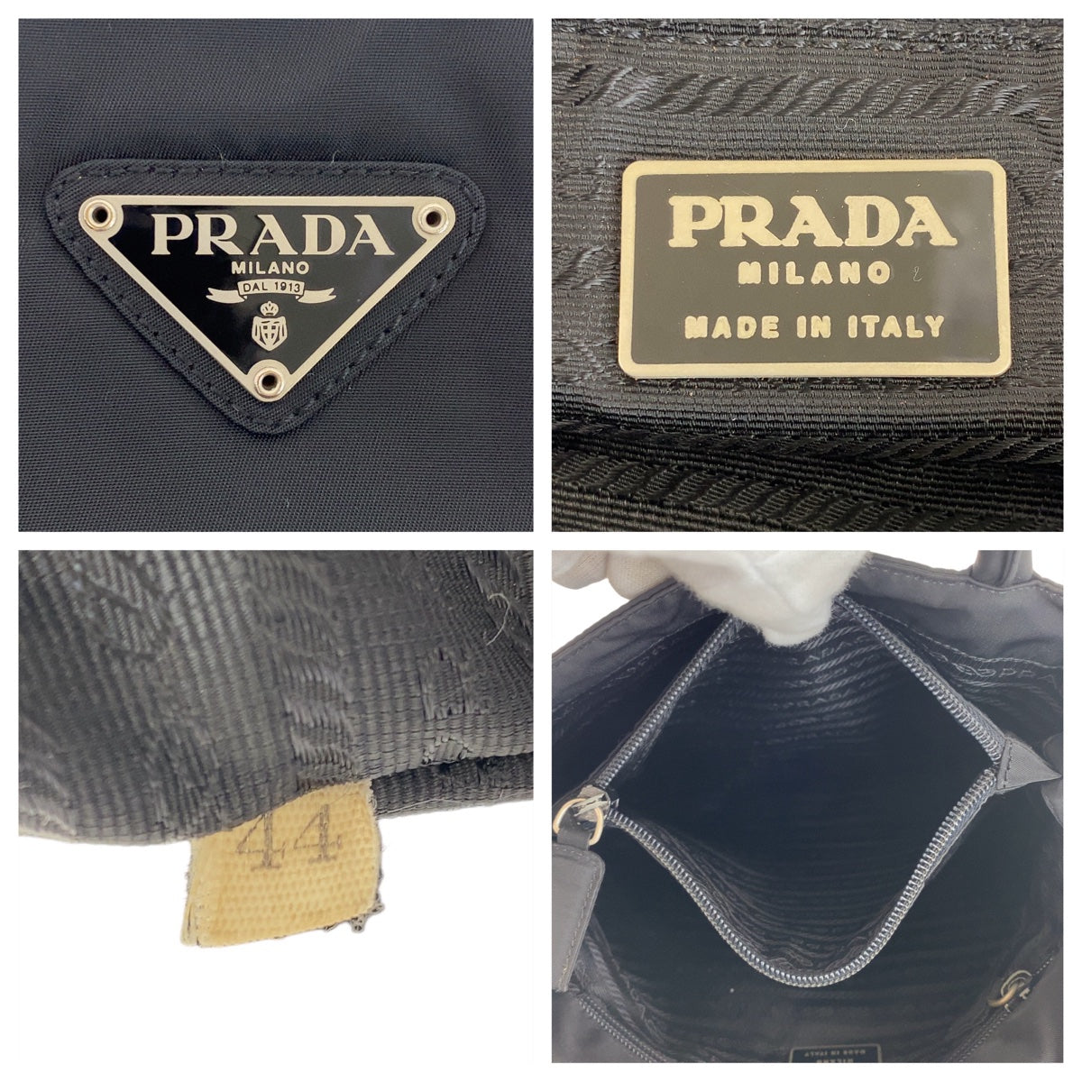 11533
PRADA プラダ テスート 三角ロゴプレート ブラック 黒 シルバー金具 ナイロン トートバッグ ハンドバッグ  レディース