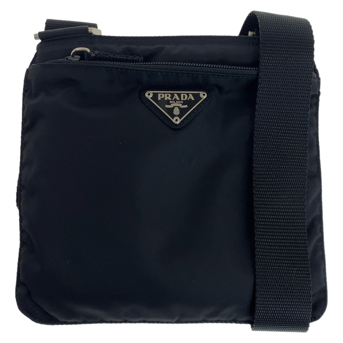 PRADA Prada Tessuto Triangle Logo Plate Black Silver Hardware Nylon Crossbody Shoulder Bag for Women