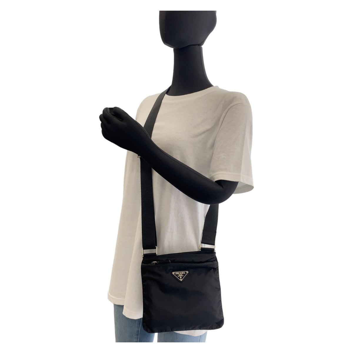 PRADA Prada Tessuto Triangle Logo Plate Black Silver Hardware Nylon Crossbody Shoulder Bag for Women
