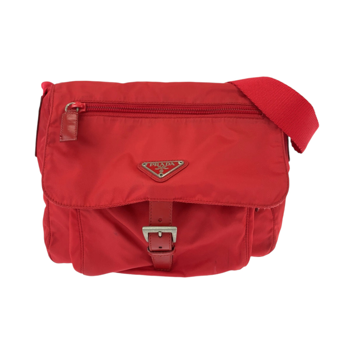 12402
PRADA プラダ テスート 三角ロゴプレート レッド ゴールド金具 ナイロン ショルダーバッグ ポシェット  レディース