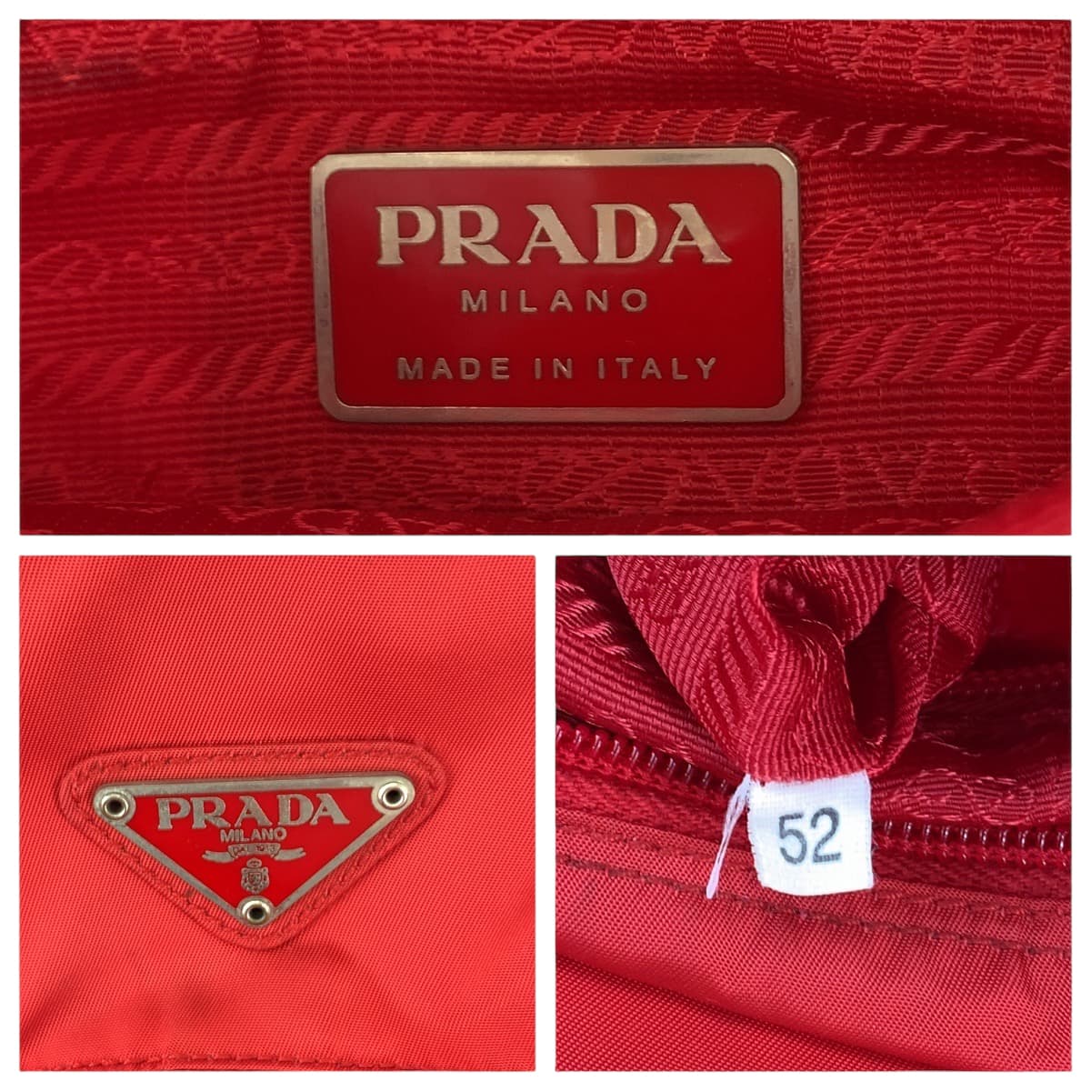 12402
PRADA プラダ テスート 三角ロゴプレート レッド ゴールド金具 ナイロン ショルダーバッグ ポシェット  レディース