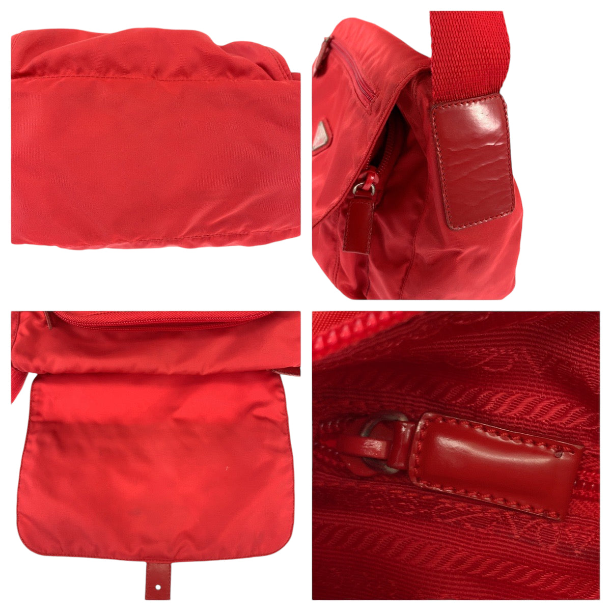 12402
PRADA プラダ テスート 三角ロゴプレート レッド ゴールド金具 ナイロン ショルダーバッグ ポシェット  レディース