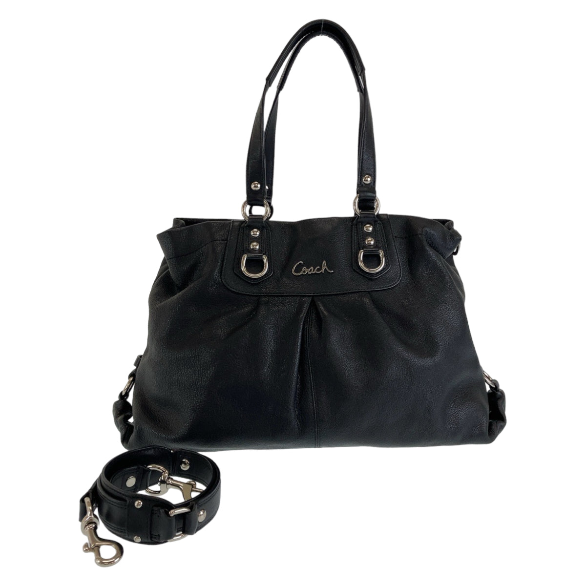COACH コーチ ブラック 黒 シルバー金具 レザー トートバッグ ショルダーバッグ 2way  レディース