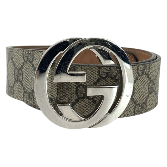 11549
GUCCI グッチ インターロッキング 90cm/36inc ベージュ シルバー金具 GGスプリームキャンバス 411924 ベルト バックル  メンズ