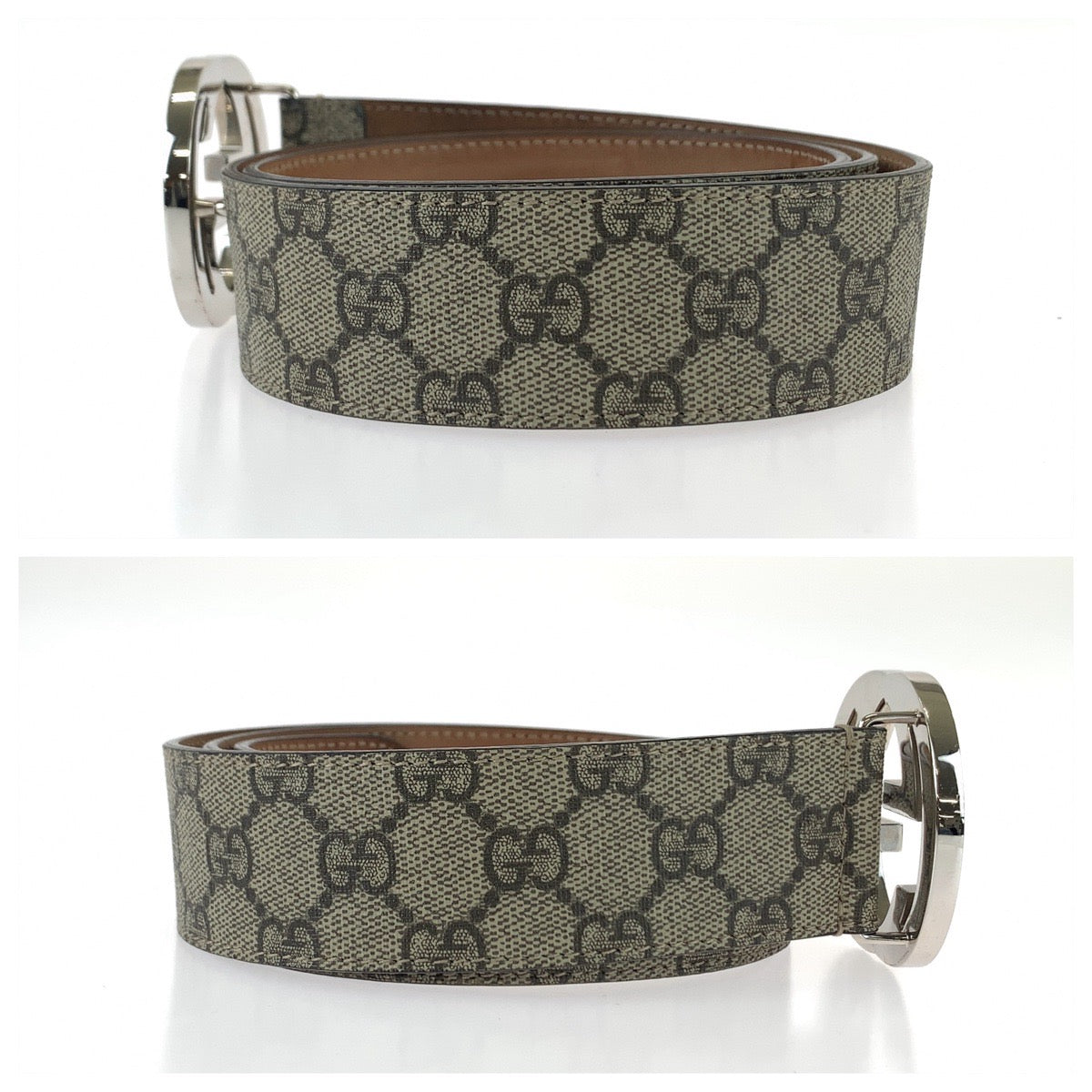 11549
GUCCI グッチ インターロッキング 90cm/36inc ベージュ シルバー金具 GGスプリームキャンバス 411924 ベルト バックル  メンズ