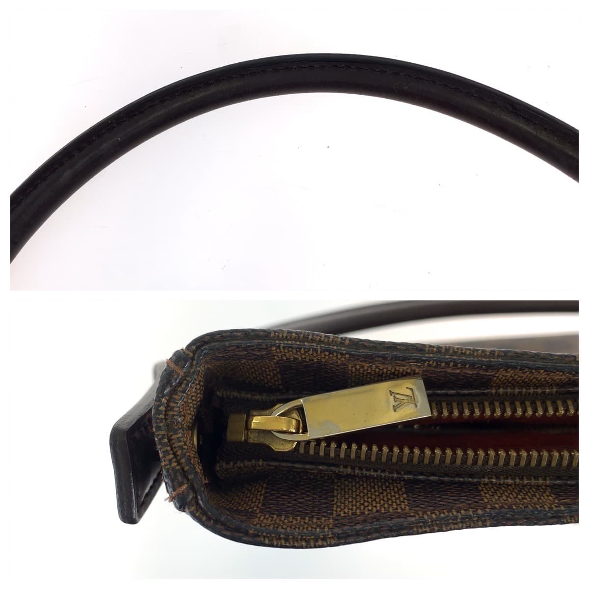 11564
LOUIS VUITTON ルイヴィトン ダミエ ルーピングGM ブラウン ゴールド金具 PVC / レザー N51144 ショルダーバッグ  レディース