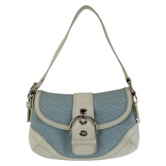 COACH コーチ シグネチャー ライトブルー ホワイト シルバー金具 キャンバス / レザー ショルダーバッグ ハンドバッグ  レディース