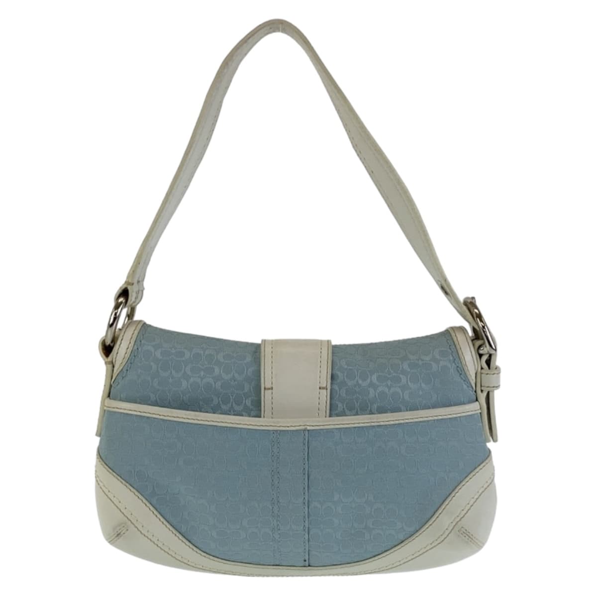COACH コーチ シグネチャー ライトブルー ホワイト シルバー金具 キャンバス / レザー ショルダーバッグ ハンドバッグ  レディース