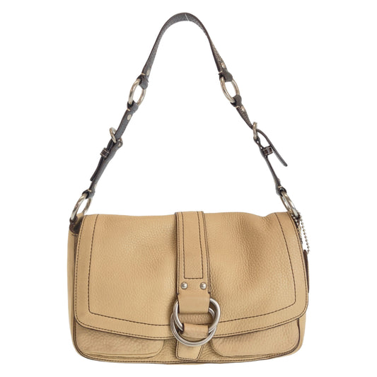 12401
COACH コーチ ベージュ ブラウン シルバー金具 レザー ショルダーバッグ  レディース AB5
