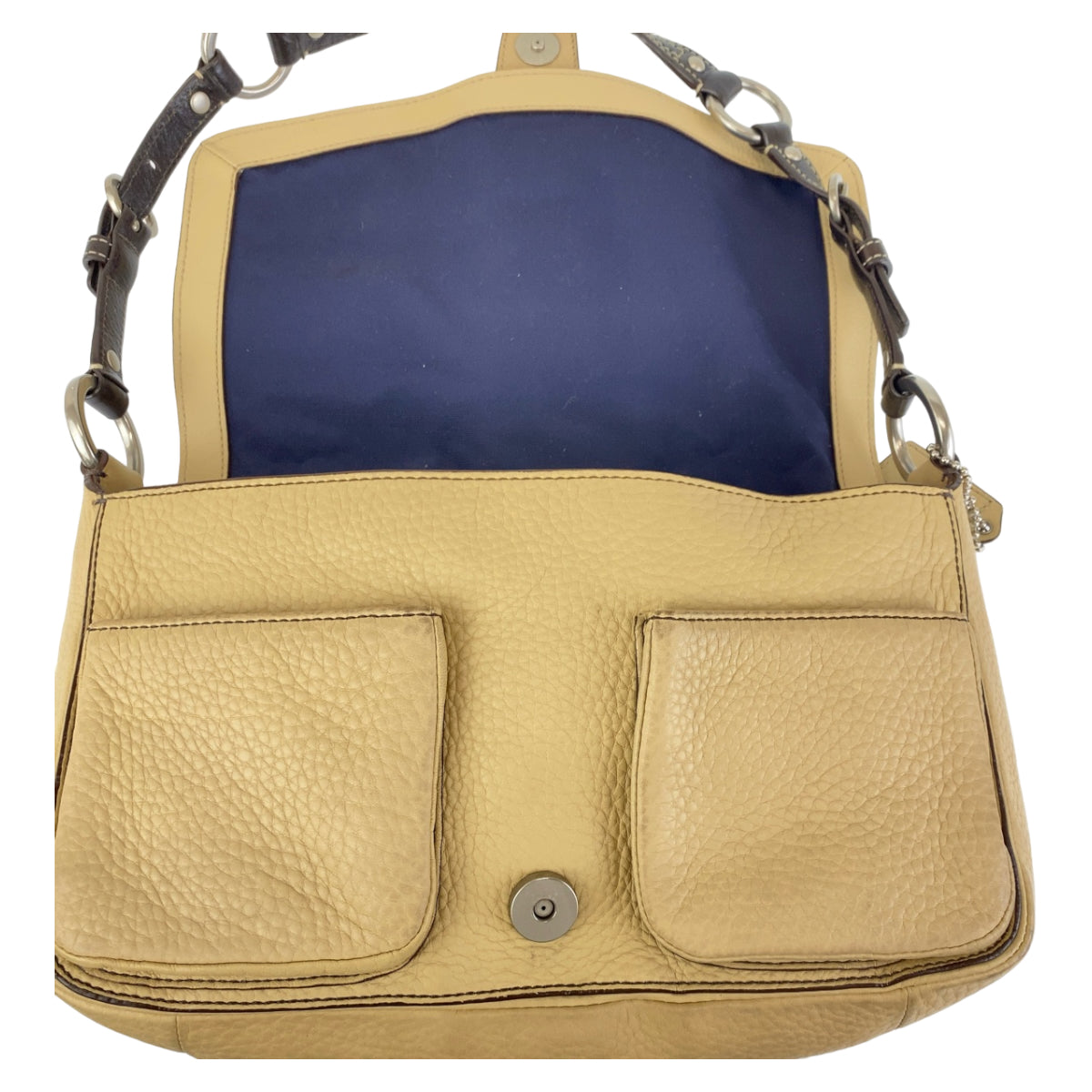 12401
COACH コーチ ベージュ ブラウン シルバー金具 レザー ショルダーバッグ  レディース AB5