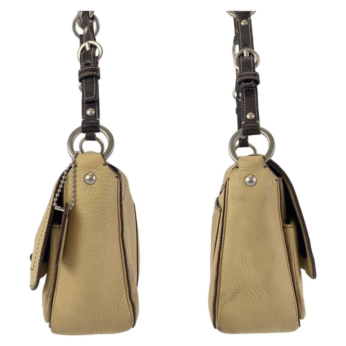 12401
COACH コーチ ベージュ ブラウン シルバー金具 レザー ショルダーバッグ  レディース AB5