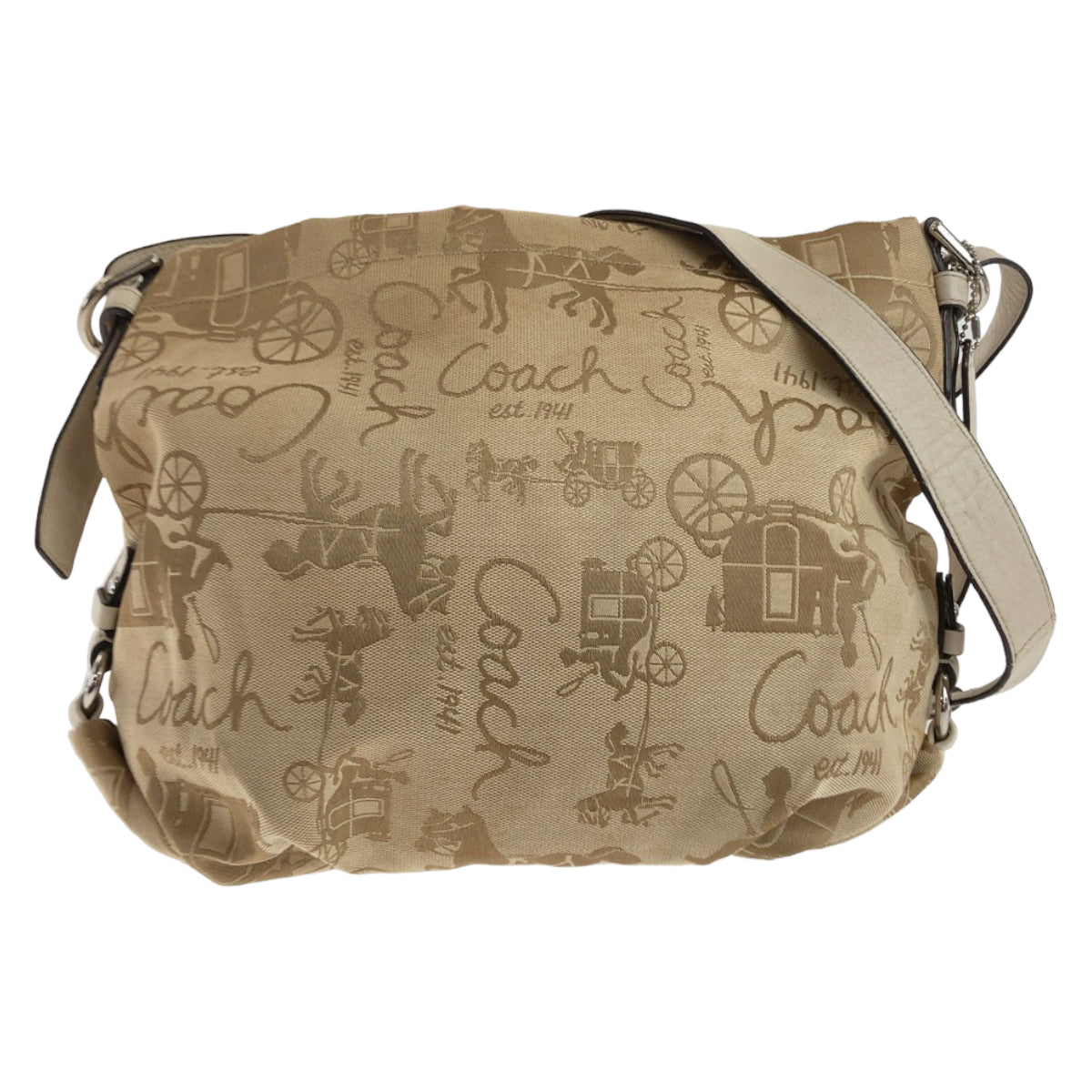 2400
COACH コーチ ホースアンドキャリッジ ベージュ ホワイト シルバー金具 キャンバス / レザー ショルダーバッグ ポシェット  レディース