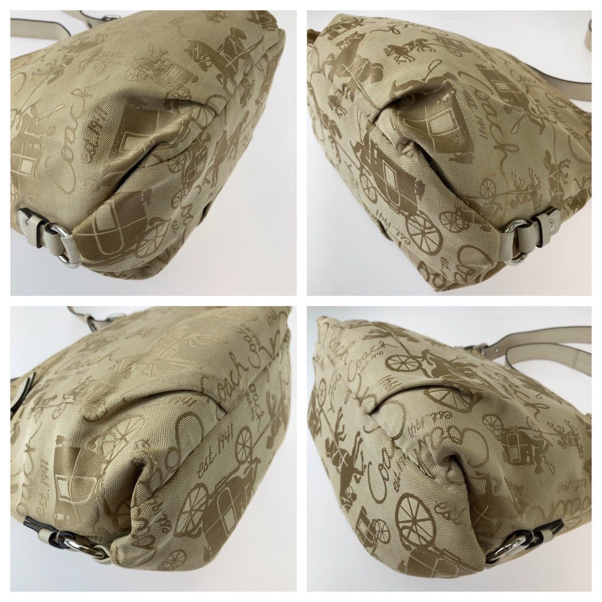 2400
COACH コーチ ホースアンドキャリッジ ベージュ ホワイト シルバー金具 キャンバス / レザー ショルダーバッグ ポシェット  レディース