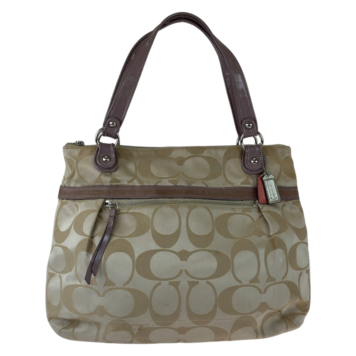 12398
COACH コーチ シグネチャー ベージュ シルバー金具 キャンバス トートバッグ ショルダーバッグ  レディース
