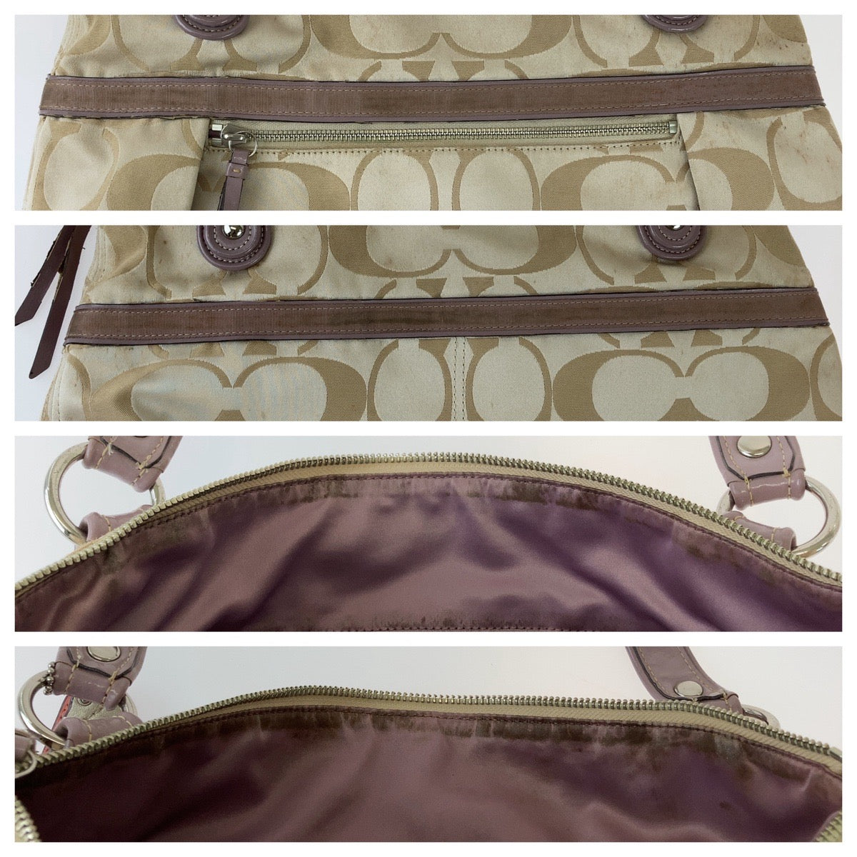 12398
COACH コーチ シグネチャー ベージュ シルバー金具 キャンバス トートバッグ ショルダーバッグ  レディース